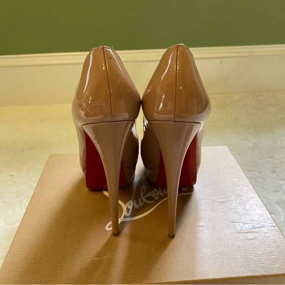 Christian Louboutin Nude Patent Leather Lady Peep Toe Platform Pumps - Picture 6 of 15